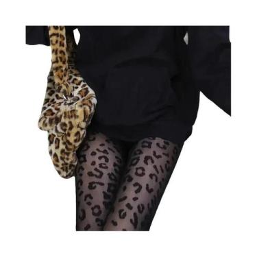 Imagem de Meia-calça Transparente Sem Costura Com Estampa De Leopardo Preto Góti