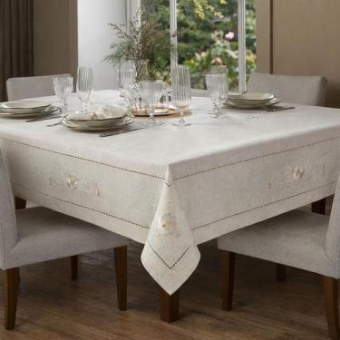 Imagem de Toalha de Mesa Sintra 6 Lugares Linho Bege Bordado Jolitex