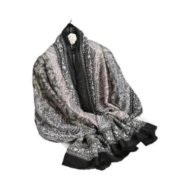 Imagem de Xale De Algodão Paisley, Cachecol Quente De Inverno Feminino, Estampa 