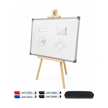 Imagem de Lousa Quadro 90x60 c/ Tripé 1m Pinus + 4 Canetas + Apagador - Mocasa A