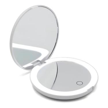 Imagem de Espelho Redondo de Bolso com Ampliação Luz LED para Maquiagem Portátil