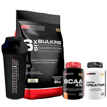 Imagem de Kit Hipercalórico 6 Six Bulking Baunilha 6kg + Power Creatina 100g + BCAA 4,5 100g + Coqueteleira – Bodybuilders