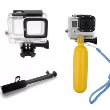 Imagem de Pacote com acessórios para Gopro Hero 5 Hero 6 Hero 7 Caixa estanque para mergulho pau de selfie a prova dagua flutuador amarelo (3 itens)