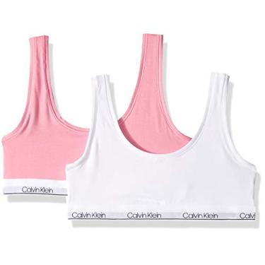Imagem de Calvin Klein Bralette de algodão moderno para meninas, pacotes individuais e multipacotes, Pacote com 2 - rosa xadrez, branco clássico, XG