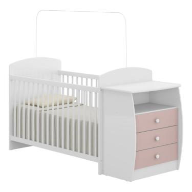 Imagem de Berço Cômoda com Colchão Incluso Colinho de Mãe Multimóveis FG2951 Branco/Rosa