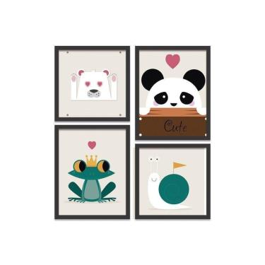 Imagem de Kit 4 Mini Quadros Animais Cute Branco