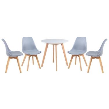 Imagem de Mesa De Jantar Redonda 70cm Branco + 4 Cadeiras Cinza Claro