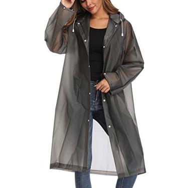 Imagem de Besshopie Capa de chuva EVA impermeável poncho de chuva reutilizável unissex feminino longo transparente roupa de chuva (preto cinza, M)