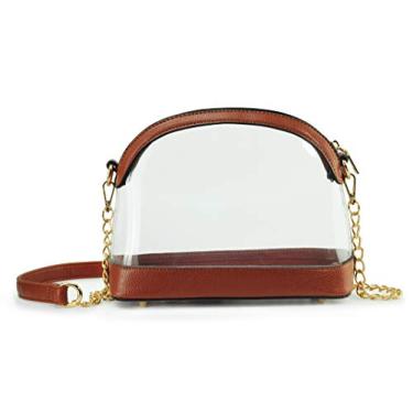 Imagem de Bolsa transparente transversal com acabamento de couro vegano e bolsa de maquiagem feminina aprovada pelo estádio, Marrom, Medium