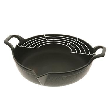 Imagem de Iwachu Tempura de ferro fundido e frigideira profunda com suporte de arame, 2 litros, preto