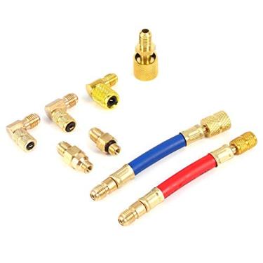 Imagem de Adaptadores flexíveis, adaptador de 90 graus Duokon, R134A R12 ar condicionado de carro adaptador de conversão de refrigeração adaptador macho adaptador conector conjunto de mangueira