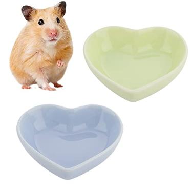 Imagem de 2 peças tigela de comida de cerâmica para hamster tigela anti-virada para comida e água para hamster gerbilil ouriço rato roedor (verde e roxo)