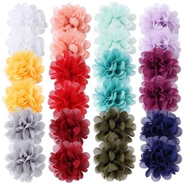Imagem de Cinaci Pacote com 40/20 pares de clipes de cabelo lisos de flor de chiffon de 7 cm, totalmente forrados, presilhas de aba de pato, acessórios para bebês e crianças