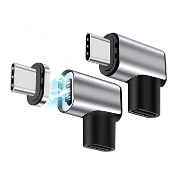 Imagem de Adaptador USB C magnético de 24 pinos, pacote com 2 adaptadores magnéticos USB C, conector angular de 24 pinos, 100 W PD, carregamento rápido, 20 Gb, transferência de dados USB3.1