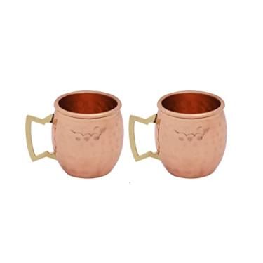 Imagem de Buda 4all 60 ml Conjunto de mini caneca de cobre sólido Moscow Mule Shot conjunto de vidro martelado de cobre (2)