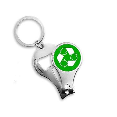 Imagem de Cortador de unhas quadrado verde reciclagem marca de aviso anel de alicate chaveiro abridor de garrafa