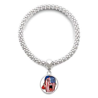 Imagem de DIYthinker Bandeira dos EUA Pintura Facial Boné Pulseira Prata Pingente Joias Corrente Ajustável Pulseira