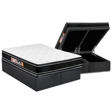 Imagem de Cama Box Baú Queen: Colchão Espuma Castor D33 Black e White Air Double Face Euro Pillow + Base crc Suede Gray(158x198)