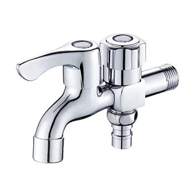 Imagem de LIDON Máquina de lavar torneira de mistura de água fria bico duplo latão torneira de pia de lavanderia máquina de lavar divisor de mangueira adaptador de torneira de saída dupla para banheiro banheiro, cromado C (cor: cromado A)