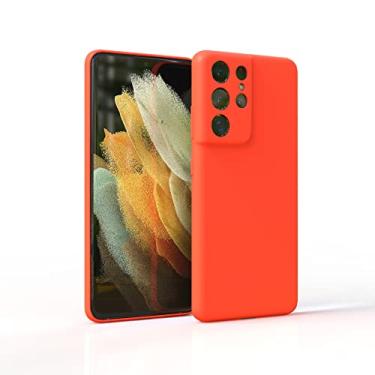 Imagem de Para Samsung Galaxy S21 S21 Plus S21 Ultra S2 1FE S21 S21FE Capa de silicone sedoso Soft-Touch Back Protective, laranja fluorescente, para S21Ultra