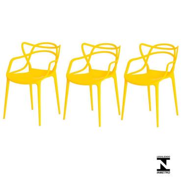 Imagem de Kit 3 Cadeiras Allegra Amarela Sala Cozinha Jantar