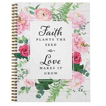 Imagem de Softcover Faith and Love 20,3 cm x 27,9 cm espiral caderno/diário, 120 páginas de papel de universidade, capa laminada brilhante durável, espiral de arame dourado. Feito nos EUA