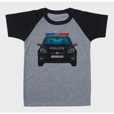 Imagem de Camiseta Infantil Raglan Carro Policia Preto Police