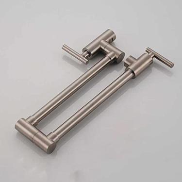 Imagem de Torneira de cozinha de ouro escovado para montagem na parede Torneira de lavatório de água fria Torneira de lavagem giratória Bico dobrável de latão Pia de vaidade guindaste, níquel escovado B