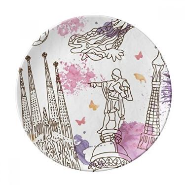 Imagem de Estátua de futebol da Catedral de Barcelona Prato decorativo de porcelana Salver Prato de jantar