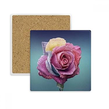 Imagem de Porta-copos quadrado de flores escuras rosas escuras com suporte de subplaca para caneca
