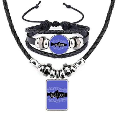 Imagem de Conjunto de joias de couro natural com silhueta de peixe de animal preto