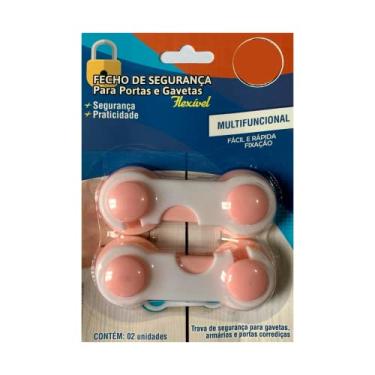 Imagem de Trava de seguranca adesiva para portas de armario, comodas, gavetas. Evita que bebes abram as portas e gavetas.Pacote com 2 unidades nas cores BRANCO, AZUL e ROSA. Fácil aplicação