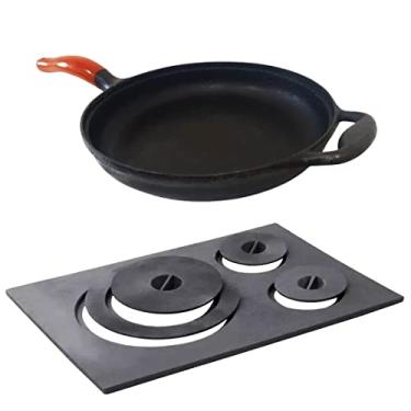 Imagem de Chapa 3 Bocas + Frigideira de Ferro Fundido Panela Cozinha