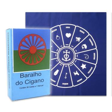 Imagem de Kit Cigano Baralho Lenormand e Toalha Tarô Azul c/ Brilho