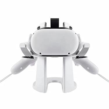 Imagem de Suporte de realidade virtual para Oculus Quest / Pico neo3 / neo4 / HTC Vive Focus3 Suporte de armazenamento de parede com alça para armazenamento de fone de ouvido VR Gamepad controlador de viagem (branco) V2