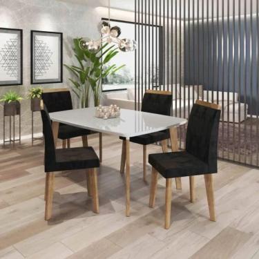 Imagem de Mesa De Jantar Jade Com 4 Cadeiras Diamante Pés Oblongo Off White Com Aveludado Black – RV Moveis