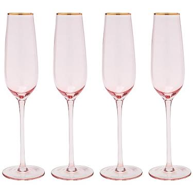Imagem de Vikko Taças de champanhe, 250 ml, taça de champanhe para torrar, rosa com aro dourado, taças de champanhe cristalinas, conjunto de 4 taças de vinho espumante elegantes