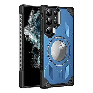 Imagem de CQSJX Capa de suporte para Samsung Galaxy S23 Ultra/S23 Plus/S23, suporte magnético invisível, capa de telefone fosca à prova de choque de grau militar, azul 2, S23 6,1 polegadas