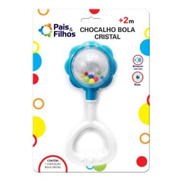 Imagem de Chocalho Bola De Cristal Para Bebe Azul Com Guizo E Cabo Mordedor - Pa
