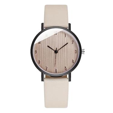 Imagem de YingHwa Relógio de pulso digital feminino moderno e casual, elegante e versátil, relógio de pulso de estudante pequeno e moderno, relógio de couro feminino criativo, Branco leite.