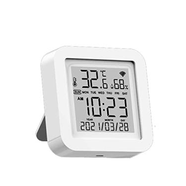 Imagem de SIMBAE termômetro para temperatura ambiente Tuya Display LCD Fontes de alimentação USB Sensores inteligentes °F/℃ Interruptor de tempo/data/temperatura/umidade Sensores de ligação inteligente domésticos compatíveis com