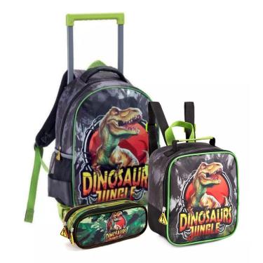 Imagem de Kit Mochila Escolar Estojo e Lancheira Dinossauro Denlex
