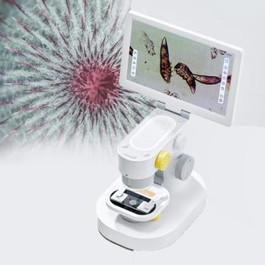 Imagem de Microscópio digital profissional, tela dobrável de 9 polegadas, 100-1200X, tela sensível ao toque, pode tirar fotos e transmitir a tela, microscópios biológicos, laboratório adulto