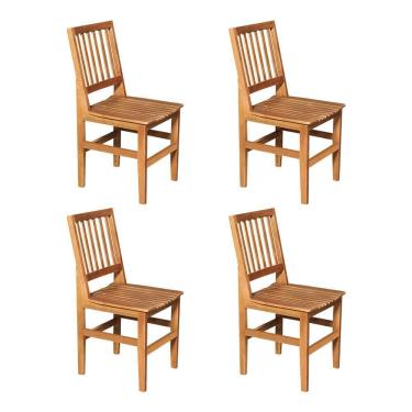 Imagem de Kit 4 Cadeiras de Jantar Madeira Maciça Ripada Rústica Confort - Castanho