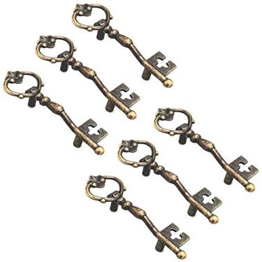 Imagem de 20 peças puxadores de bronze de liga de zinco antigo - forma de chave antiga decorativa armário de cozinha armário móveis porta puxadores de hardware decoração (6 peças)