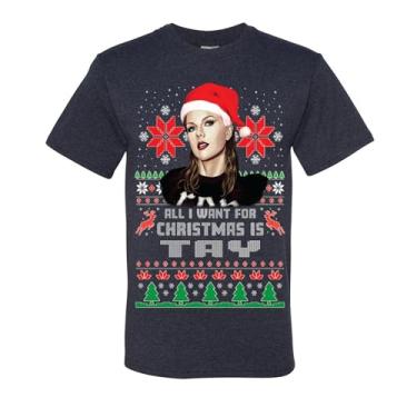 Imagem de wild custom apparel Camisetas feias de Natal All I Want for Christmas is Tay, Azul-marinho mesclado vintage, G