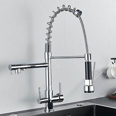 Imagem de Filtro de purificação de água torneira da cozinha 3 cores torneiras de cozinha de água pura puxar para baixo torneira misturadora de água quente e fria, cromo b