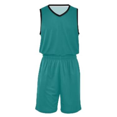 Imagem de Camiseta de basquete infantil gradiente laranja azul, ajuste confortável, camiseta de treino de futebol 5 a 13 anos, Azul-petróleo, PP