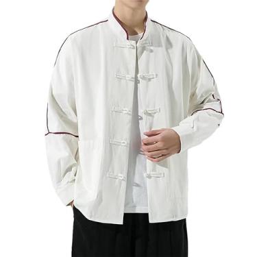 Imagem de KANG POWER Jaqueta masculina estilo chinês primavera outono jaqueta masculina casual, Branco, G