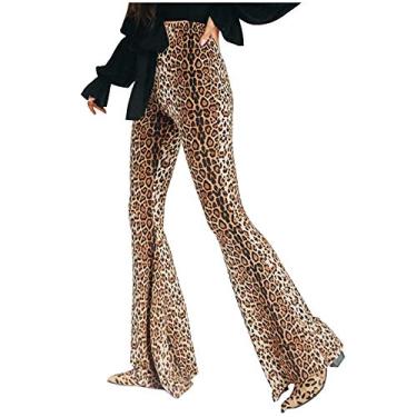Imagem de Calça feminina flare folgada cintura alta calças de verão jeans de algodão calça social slim fit casual, Marrom, GG